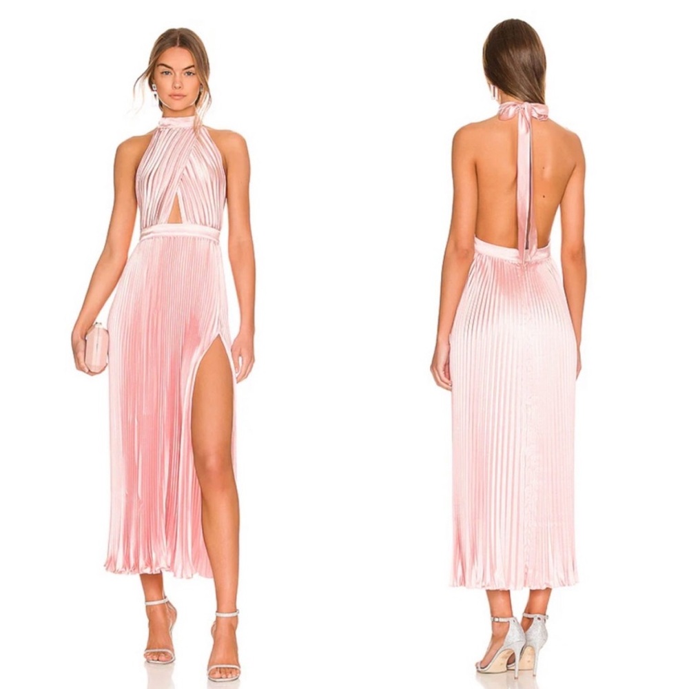 NEW NWT L’IDEE Renaissance Split Pleated Halter Gown In Light Pink